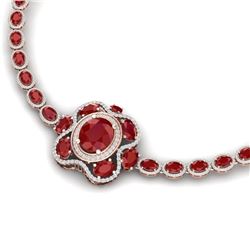 47.43 CTW Royalty Ruby & VS Diamond Necklace 18K Rose Gold - REF-981R8K - 39331