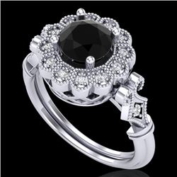 1.2 CTW Fancy Black Diamond Solitaire Engagement Art Deco Ring 18K White Gold - REF-123Y6N - 37828