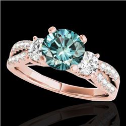 1.75 CTW SI Certified Fancy Blue Diamond 3 Stone Ring 10K Rose Gold - REF-216Y4N - 35418