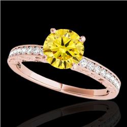 1.43 CTW Certified Si Intense Yellow Diamond Solitaire Antique Ring 10K Rose Gold - REF-180F2M - 346