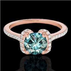1.33 CTW SI Certified Fancy Blue Diamond Solitaire Halo Ring 10K Rose Gold - REF-163R5K - 33295