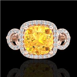 3.75 CTW Citrine & Micro VS/SI Diamond Certified Ring 14K Rose Gold - REF-54Y9N - 22999