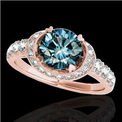 1.75 CTW SI Certified Fancy Blue Diamond Solitaire Halo Ring 10K Rose Gold - REF-180F2M - 34456