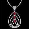 Image 2 : 2 CTW Ruby & Micro Pave VS/SI Diamond Certified Designer Necklace 18K White Gold - REF-133W3H - 2246