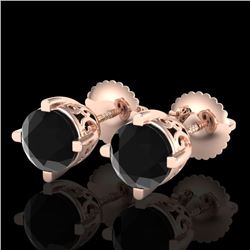 1.5 CTW Fancy Black Diamond Solitaire Art Deco Stud Earrings 18K Rose Gold - REF-70R9K - 38067