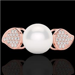 0.27 CTW Micro Pave VS/SI Diamond Certified & Pearl Designer Ring 14K Rose Gold - REF-39N3Y - 22644