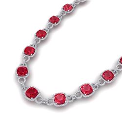 56 CTW Ruby & VS/SI Diamond Certified Necklace 14K White Gold - REF-1003K6R - 23048