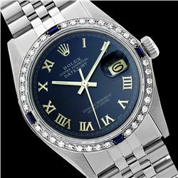 Rolex Men's Stainless Steel, QuickSet, Roman Dial with Diam/Sapphire Bezel - REF-441X8A
