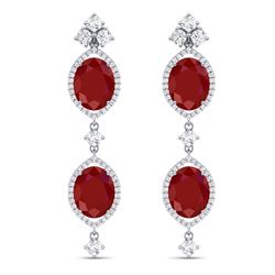 15.81 CTW Royalty Designer Ruby & VS Diamond Earrings 18K White Gold - REF-309H3W - 38907