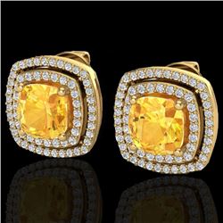 3.55 CTW Citrine And Micro Pave VS/SI Diamond Halo Earrings 18K Yellow Gold - REF-104Y2N - 20161