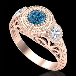 1.06 CTW Fancy Intense Blue Diamond Art Deco 3 Stone Ring 18K Rose Gold - REF-154N5Y - 37496