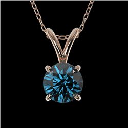 0.50 CTW Certified Intense Blue SI Diamond Solitaire Necklace 10K Rose Gold - REF-61W8H - 33160