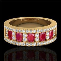 2.34 CTW Ruby & Micro Pave VS/SI Diamond Designer Inspired Ring 10K Yellow Gold - REF-67F3M - 20827
