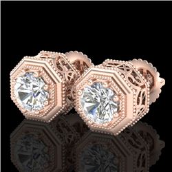 1.07 CTW VS/SI Diamond Solitaire Art Deco Stud Earrings 18K Rose Gold - REF-190K9R - 37095