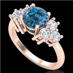 2.1 CTW Intense Blue Diamond Solitaire Engagement Classic Ring 18K Rose Gold - REF-270X9T - 37608