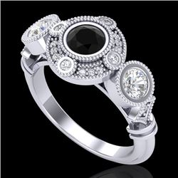 1.51 CTW Fancy Black Diamond Solitaire Art Deco 3 Stone Ring 18K White Gold - REF-174M5F - 37709