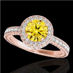 1.51 CTW Certified Si Fancy Intense Yellow Diamond Solitaire Halo Ring 10K Rose Gold - REF-180M2F - 