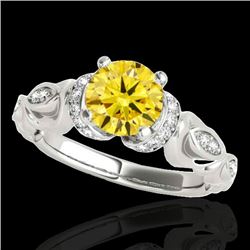 1.2 CTW Certified Si Intense Yellow Diamond Solitaire Antique Ring 10K White Gold - REF-161M8F - 346