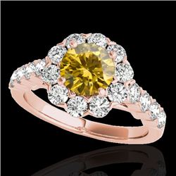 3 CTW Certified Si Fancy Intense Yellow Diamond Solitaire Halo Ring 10K Rose Gold - REF-345W5H - 335