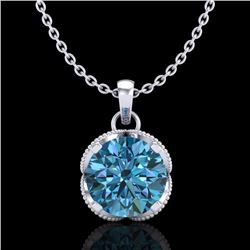 1.13 CTW Fancy Intense Blue Diamond Solitaire Art Deco Necklace 18K White Gold - REF-123R6K - 37425