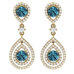3.94 CTW Royalty Fancy Blue, SI Diamond Earrings 18K Yellow Gold - REF-336T4X - 39116