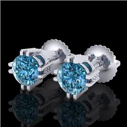 1.07 CTW Fancy Intense Blue Diamond Art Deco Stud Earrings 18K White Gold - REF-143W6H - 37537