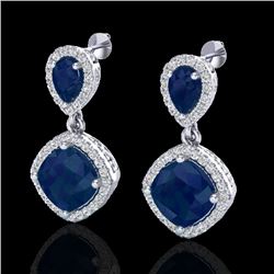 7 CTW Sapphire & Micro Pave VS/SI Diamond Earrings Designer Halo 10K White Gold - REF-107R3K - 20209