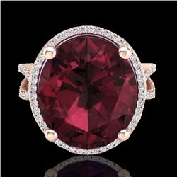 10 CTW Garnet & Micro Pave VS/SI Diamond Certified Halo Ring 14K Rose Gold - REF-66W8H - 20962