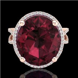 10 CTW Garnet & Micro Pave VS/SI Diamond Certified Halo Ring 14K Rose Gold - REF-66W8H - 20962