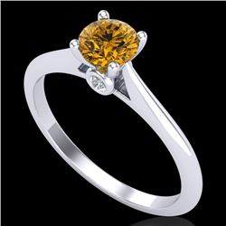 0.56 CTW Intense Fancy Yellow Diamond Engagement Art Deco Ring 18K White Gold - REF-81F8M - 38190