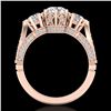 Image 1 : 2.18 CTW VS/SI Diamond Art Deco 3 Stone Ring 18K Rose Gold - REF-270M2F - 37248