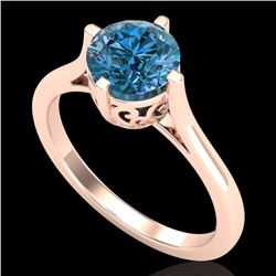 1.25 CTW Fancy Intense Blue Diamond Solitaire Art Deco Ring 18K Rose Gold - REF-218F2M - 38063