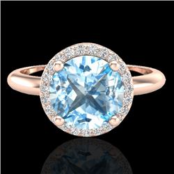 2.70 CTW Sky Blue Topaz & Micro VS/SI Diamond Ring Designer Halo 14K Rose Gold - REF-45H6W - 23215