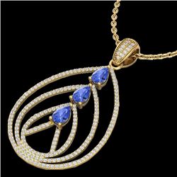 2 CTW Tanzanite & Micro VS/SI Diamond Certified Designer Necklace 18K Yellow Gold - REF-138K2R - 224