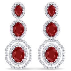 17.51 CTW Royalty Designer Ruby & VS Diamond Earrings 18K White Gold - REF-345X5T - 39204