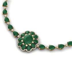 78.98 CTW Royalty Emerald & VS Diamond Necklace 18K Yellow Gold - REF-763F6M - 39170
