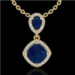 3.50 CTW Sapphire & Micro VS/SI Diamond Necklace Designer Halo 10K Yellow Gold - REF-58K2R - 20549