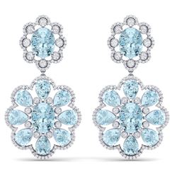 32.99 CTW Royalty Sky Topaz & VS Diamond Earrings 18K White Gold - REF-345T5X - 39162