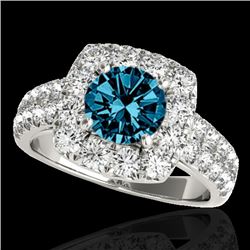 2.25 CTW SI Certified Fancy Blue Diamond Solitaire Halo Ring 10K White Gold - REF-229W3H - 33639