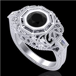 1.13 CTW Fancy Black Diamond Solitaire Engagement Art Deco Ring 18K White Gold - REF-140M2F - 37821