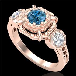 1.01 CTW Fancy Intense Blue Diamond Art Deco 3 Stone Ring 18K Rose Gold - REF-165X5T - 37468