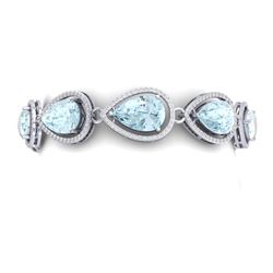 41.07 CTW Royalty Sky Topaz & VS Diamond Bracelet 18K White Gold - REF-436W4H - 39564