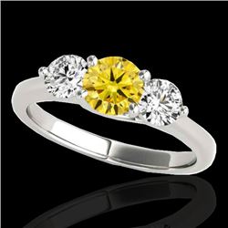 2 CTW Certified Si Fancy Intense Yellow Diamond 3 Stone Solitaire Ring 10K White Gold - REF-281T8X -