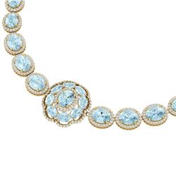 81.42 CTW Royalty Sky Topaz & VS Diamond Necklace 18K Yellow Gold - REF-1054F5M - 39233