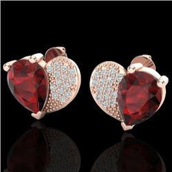 2.50 CTW Garnet & Micro Pave VS/SI Diamond Certified Earrings 10K Rose Gold - REF-30H2W - 20074