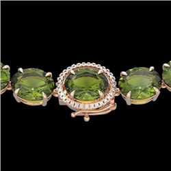 145 CTW Green Tourmaline & VS/SI Diamond Halo Micro Necklace 14K Rose Gold - REF-1166H2W - 22299