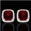 Image 1 : 6 CTW Garnet & Micro Pave VS/SI Diamond Halo Solitaire Earrings 18K White Gold - REF-76M4F - 22803