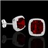Image 2 : 6 CTW Garnet & Micro Pave VS/SI Diamond Halo Solitaire Earrings 18K White Gold - REF-76M4F - 22803