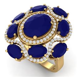 9.86 CTW Royalty Designer Sapphire & VS Diamond Ring 18K Yellow Gold - REF-200T2X - 39299