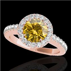 1.65 CTW Certified Si Fancy Intense Yellow Diamond Solitaire Halo Ring 10K Rose Gold - REF-180Y2N - 